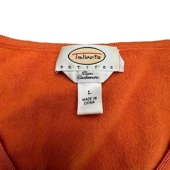 Talbots Petites Womens Large Orange Cashmere V-Neck Long Sleeve Pullover Sweater - Picture 2 of 5